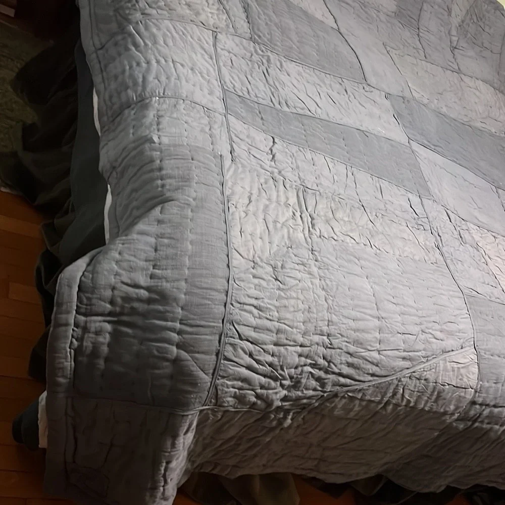 New Anthropologie Ellery Pieced California King Size Quilt Dark Blue